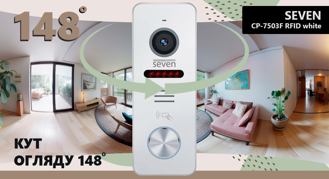 Виклична панель домофону з вбудованим зчитувачем карток MIFARE SEVEN CP-7503F RFID white панель виклику з зчитувачем, панель виклику з вбудованим зчитувачем, панель виклику зі зчитувачем, панель виклику зі зчитувачем карт, панель виклику вулична
